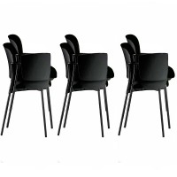 Pack de 6 cadeiras Step com estrutura epoxy negro e estofado Baly (têxtil) ou pele ecológica em diferentes cores com braço de pá
